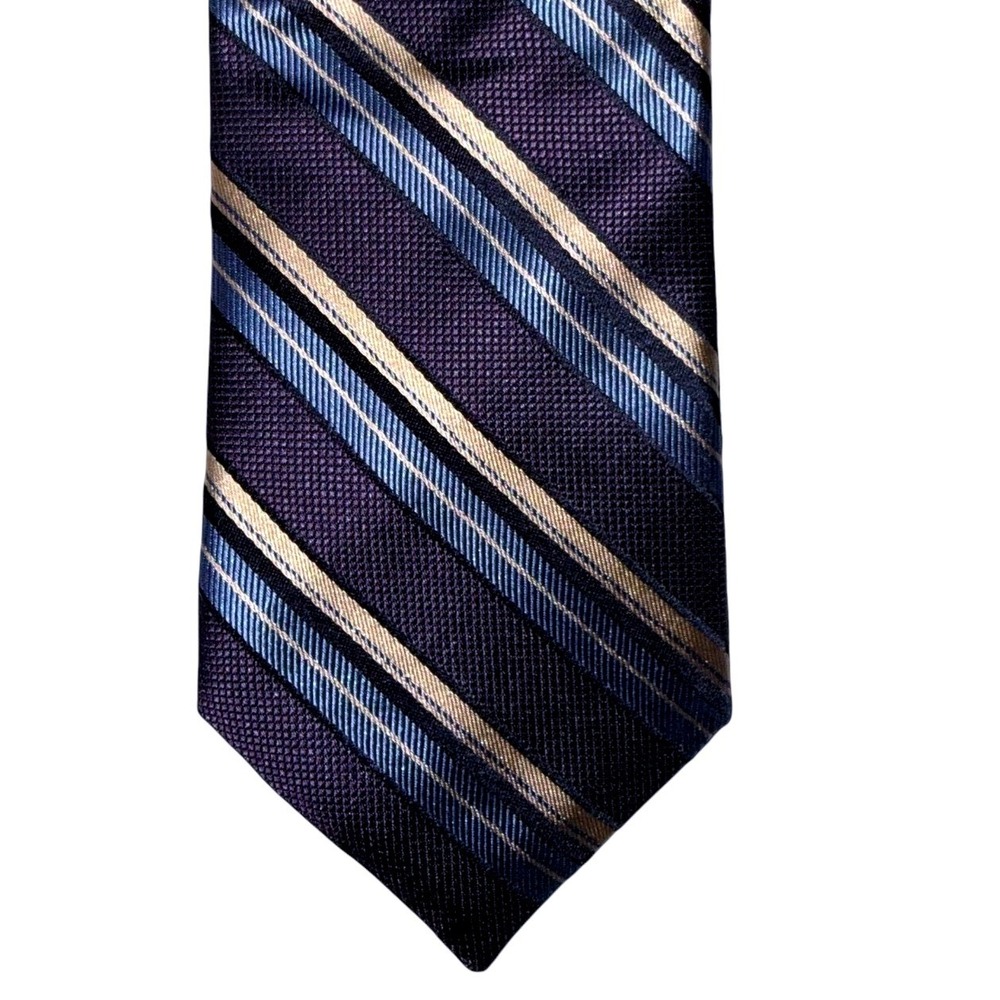 Daniel Cremieux 100% Silk Tie Purple Gold Striped Made In Italy NWT